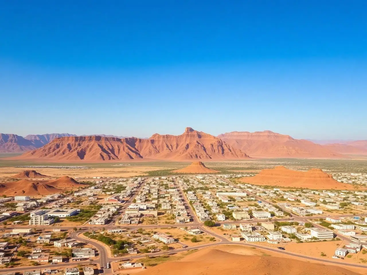 Ville d'Ali Sabieh et ses collines, sud de Djibouti